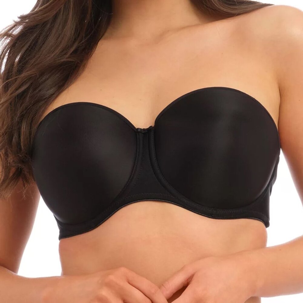 Fantasie Smoothing Black Strapless Bra Underwire Molded Cups - 36DDD (US)